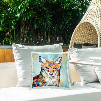 Coussin d'extérieur Kaleidoscopic Fox Animal Portrait par Jen Seeley