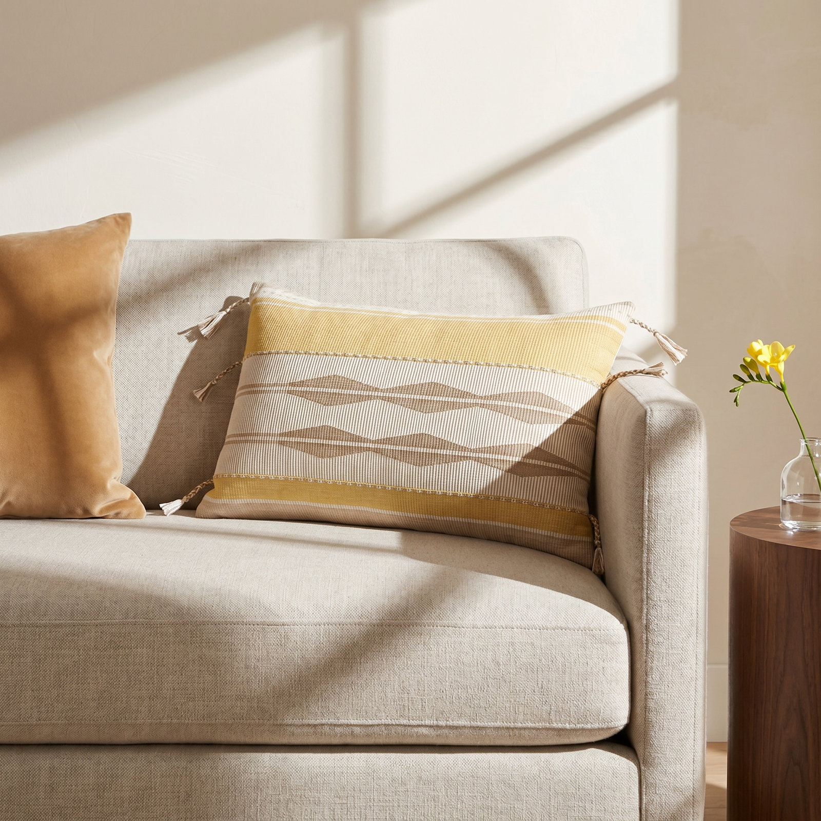 Torres Tassels Cotton Lumbar Throw Pillow, Polyfill