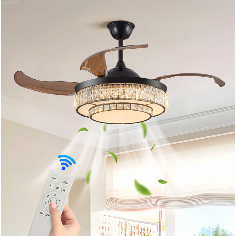 Ventilateur de lustre moderne à DEL avec télécommande 42 po, Black