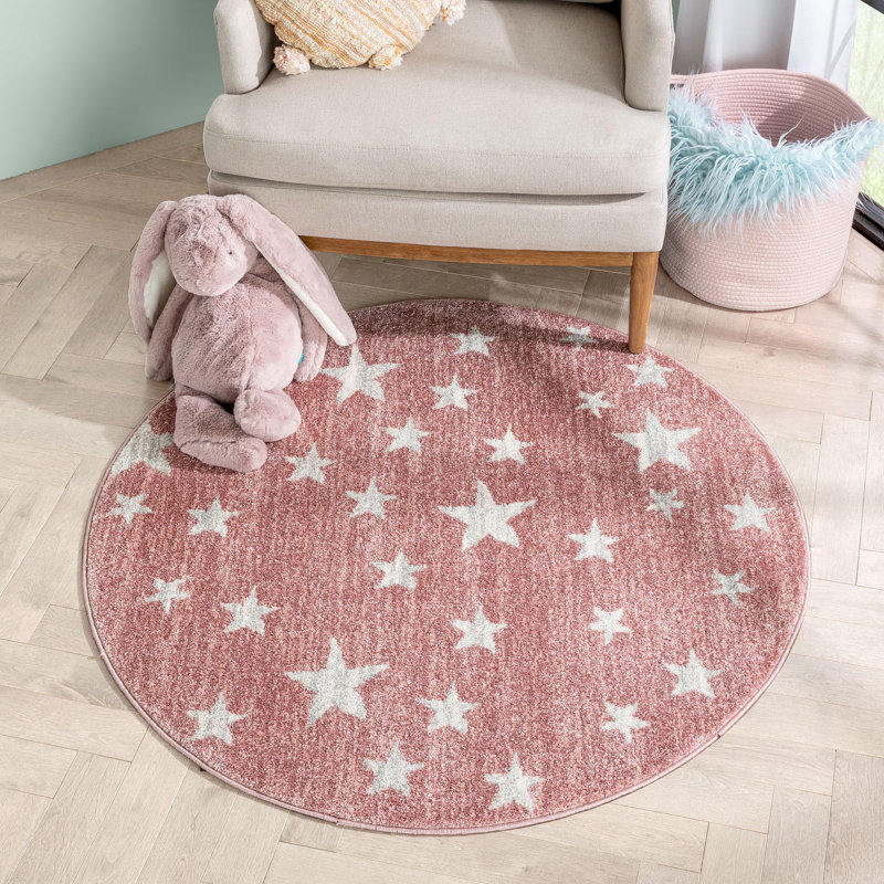 Kennedy Stars Pink Children's Rug, Round 122cm