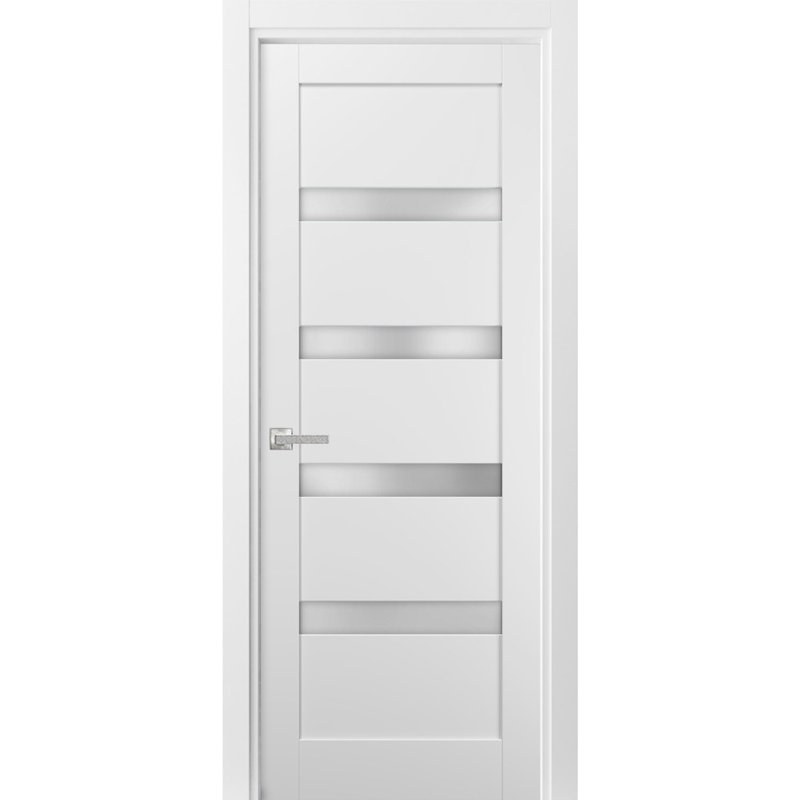 Porte blanche standard en verre givré Quadro avec trousse de quincaillerie d'installation, 18 po x 80 po
