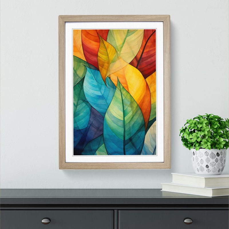 XYZ-FRM-V1223-4110 Leaf Abstract No.3 - Single Picture Frame Print on Wood, Oak, 34cm H x 25cm W x 2cm D