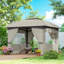 Gazebo extérieur de 3,35 m x 3,35 m, belvédère de terrasse à double toit avec rideaux et fenêtres de style église-136055847
