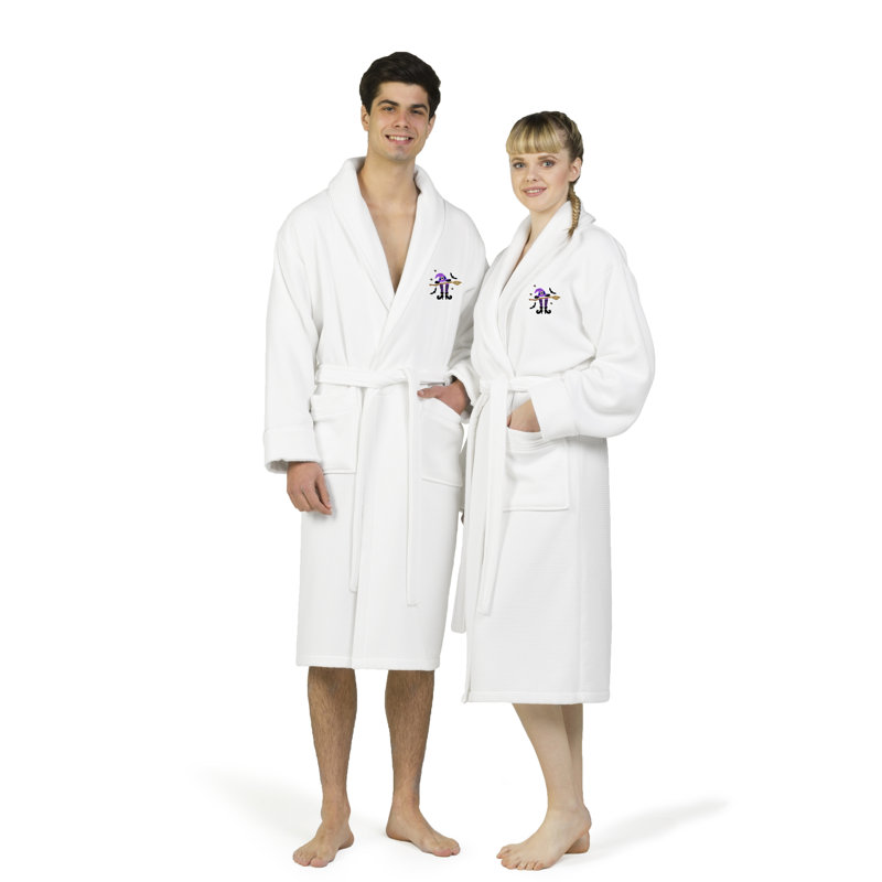 Peignoir brodé en satin gaufré unisexe avec passepoil satiné The Holiday Aisle® Hotel Collection, TG, Blanc