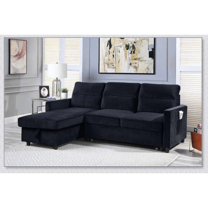 Canapé-lit modulaire réversible en velours noir 81,5 po Ivy