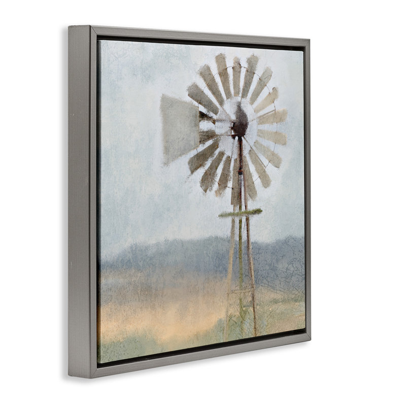 Brise bleue neutre du moulin à vent, Cadre flottant gris lustré, H 18 po x l 18 po