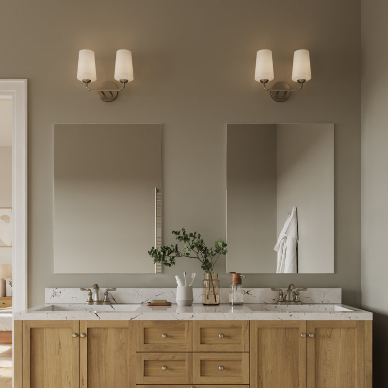 Celino Two-Light Bath & Vanity with Glass, Brushed Nickel, White