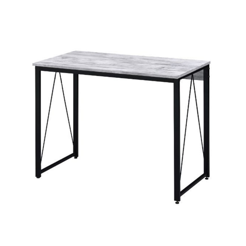Bureau d'écriture rectangulaire avec base en métal , Blanc/Noir