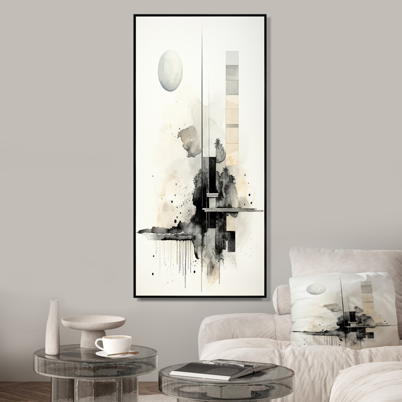 Monochre Mirage Lansdcape 2 - Paysage abstrait, art mural, Cadre flottant noir, H 32 po x l 24 po