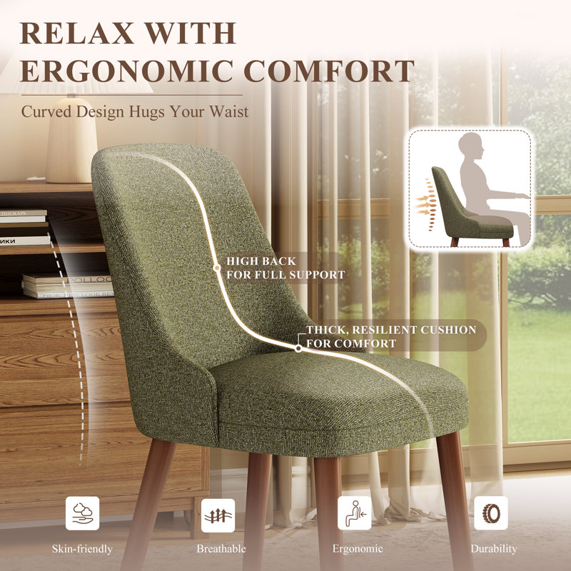 50.5cm H Fabric Upholstered Upholstered Back Side Chair in Grey, Green