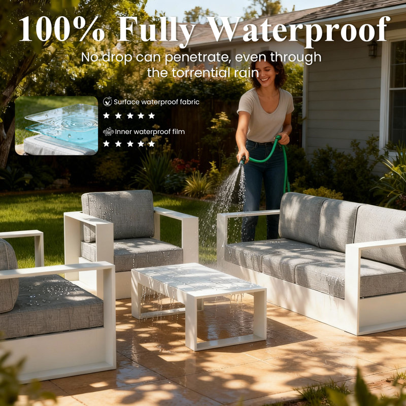 Modern Outdoor Aluminum Chair With Cushions, Gray Cushion/White Frame