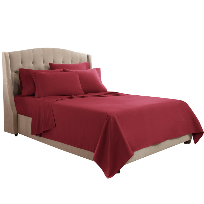 Microfiber Sheet Set, Burgundy, Queen Sheet Set + 1 Fitted Sheet + 4 Pillowcases