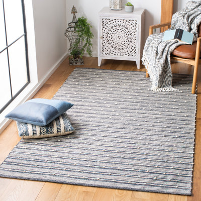 Dorman Hand Woven Cotton/Wool Striped Rug in Navy