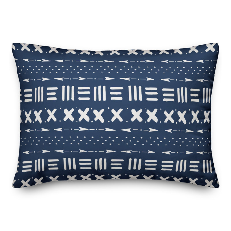 Coussin lombaire intérieur / extérieur à imprimé boue, Pas de bourre, Blanc / bleu marine