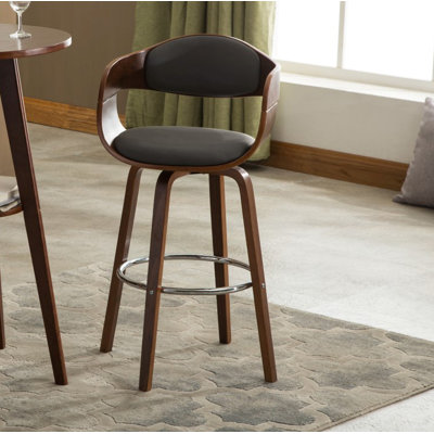 Swivel Yes Upholstered Faux Leather Bar Stool with Solid Wood Frame