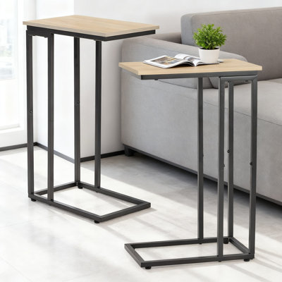 Ensemble de 2 tables de bout en C et plateau de télévision, table d'appoint mince pour ordinateur portable pour le salon et la chambre à coucher, conception peu encombrante pour les petits espaces