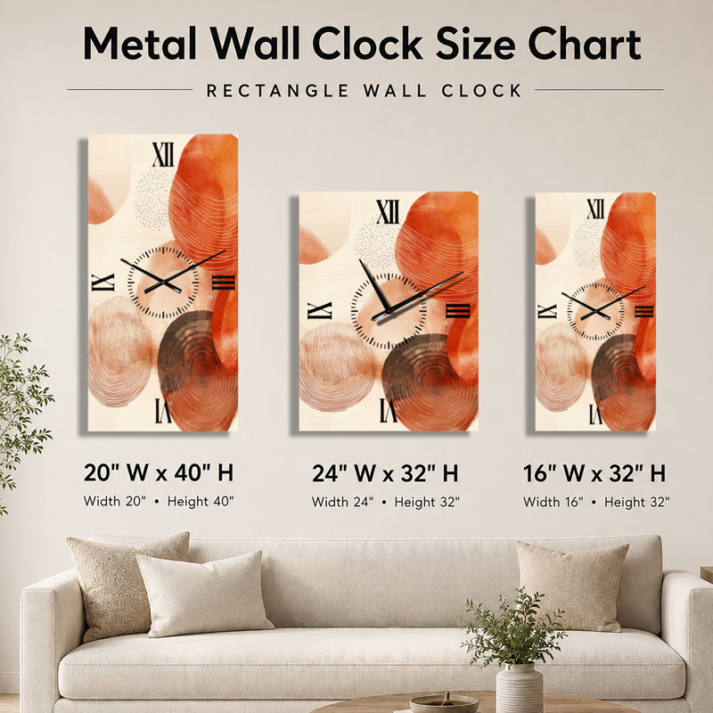 Horloge murale bohème en métal, imprimée sur métal, style Terracotta Pulse, H 32 po x l 16 po - Rectangle