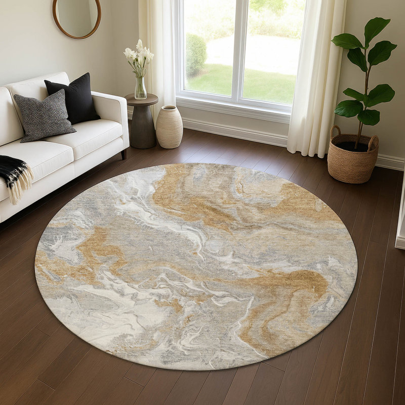 Premium Machine Washable Strinko AMF1682 Abstract Rug, Round 8'