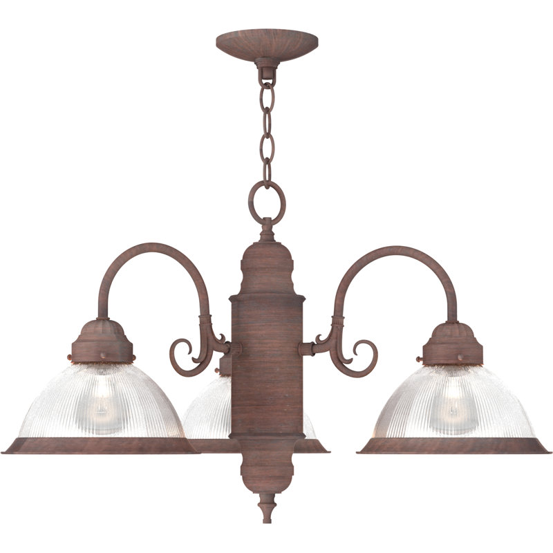 Attar 3-Light Indoor Prairie Rock Classic/Traditional Chandelier with Clear Ribbed Glass Bowl Shades, Prairie Rock