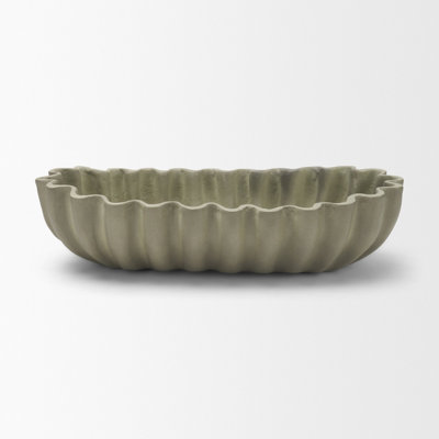 Camelia Small Fluted Sage Green Paper Mache Round Centerpiece Bowl