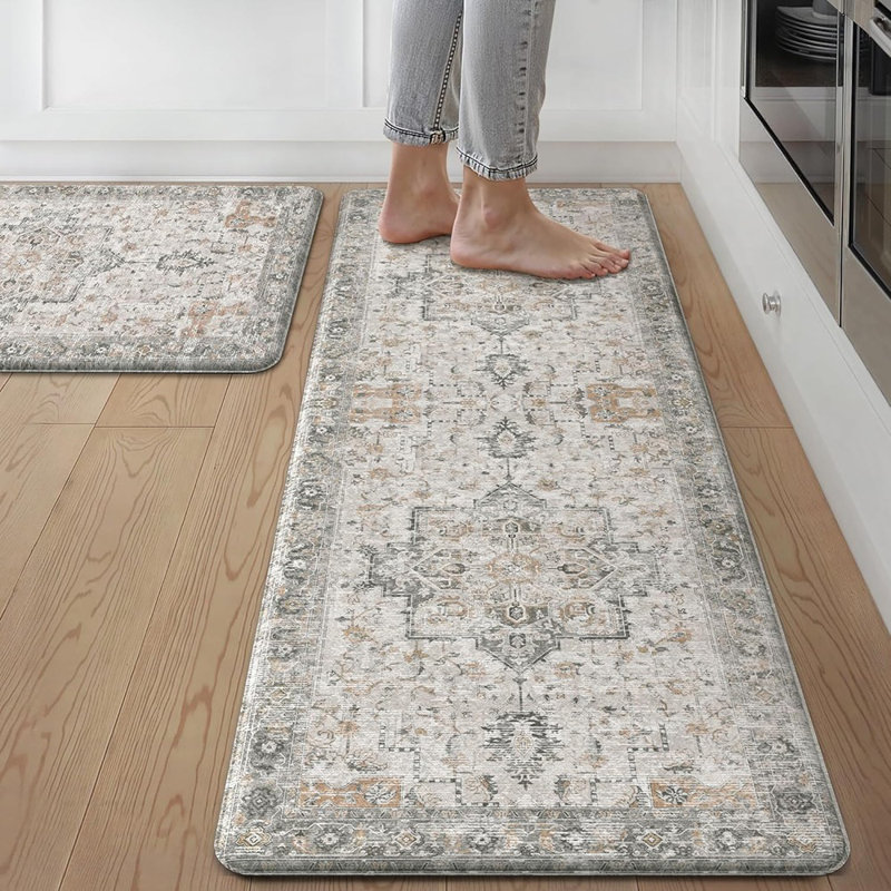 Ensemble de tapis de cuisine - brun taupe clair - 2 pièces, rembourré, antifatigue, imperméable, lavable, antidérapant et confortable pour la cuisine / la maison / la lessive