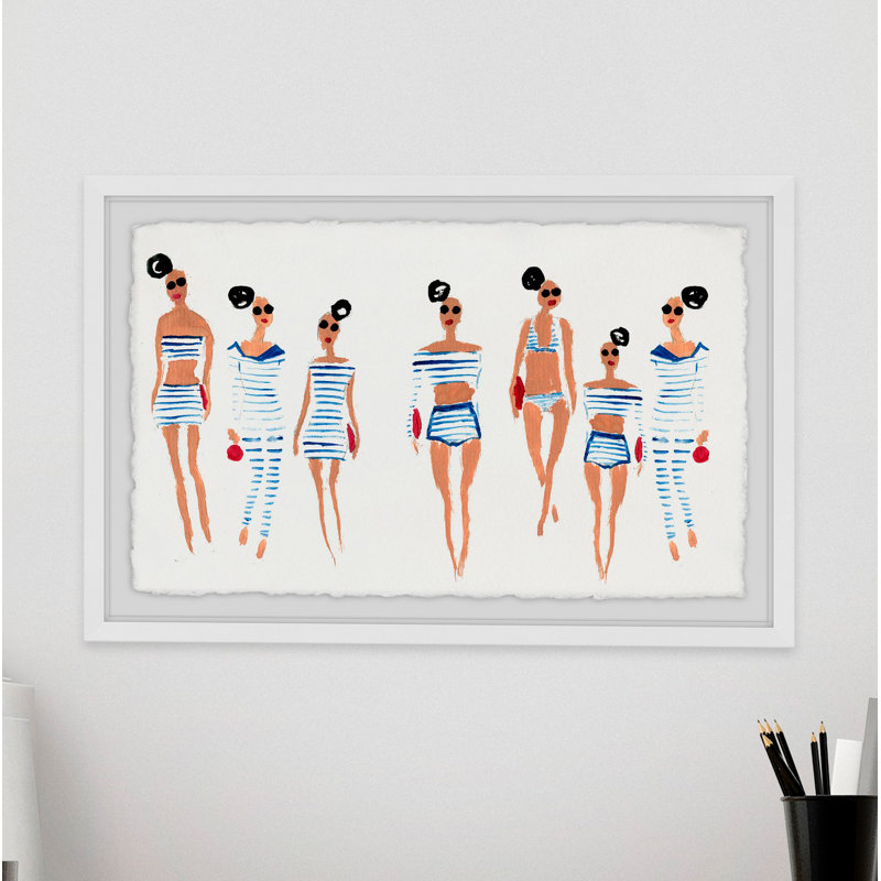 Blue and White Stripes 1 Piece Single Picture Frame Painting, 61 cm H x 91 cm W