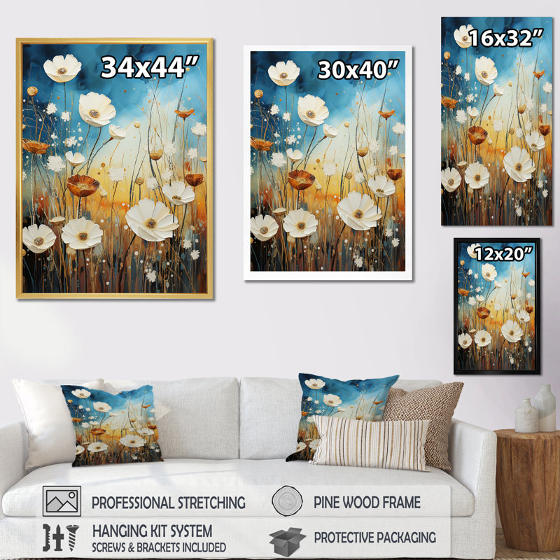 «Meadow Pointillism II - Floral and Botanical Wall Art Living Room», H 32 po x l 24 po x P 1 po, Cadre photo noir