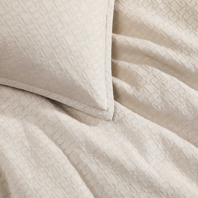 Ensemble d'édredon en coton matelassé Tommy Hilfiger, Beige, Édredon pour très grand lit + 2 taies décorativ