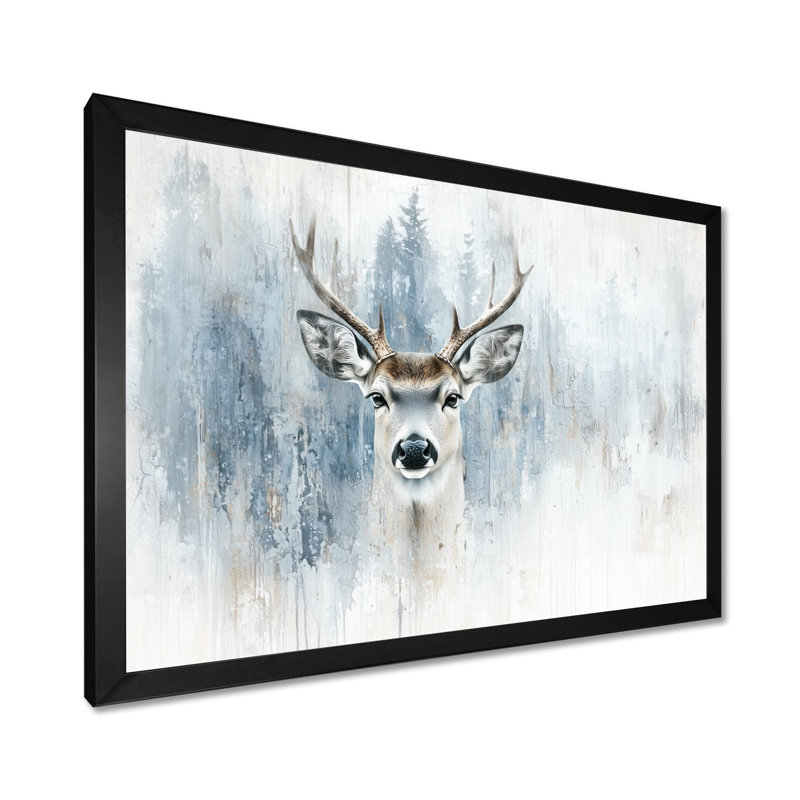 Minimal Deer In The Mist II - Deer, impression d'art mural, Reproduction encadrée d'une seule photo sans pass, Noir