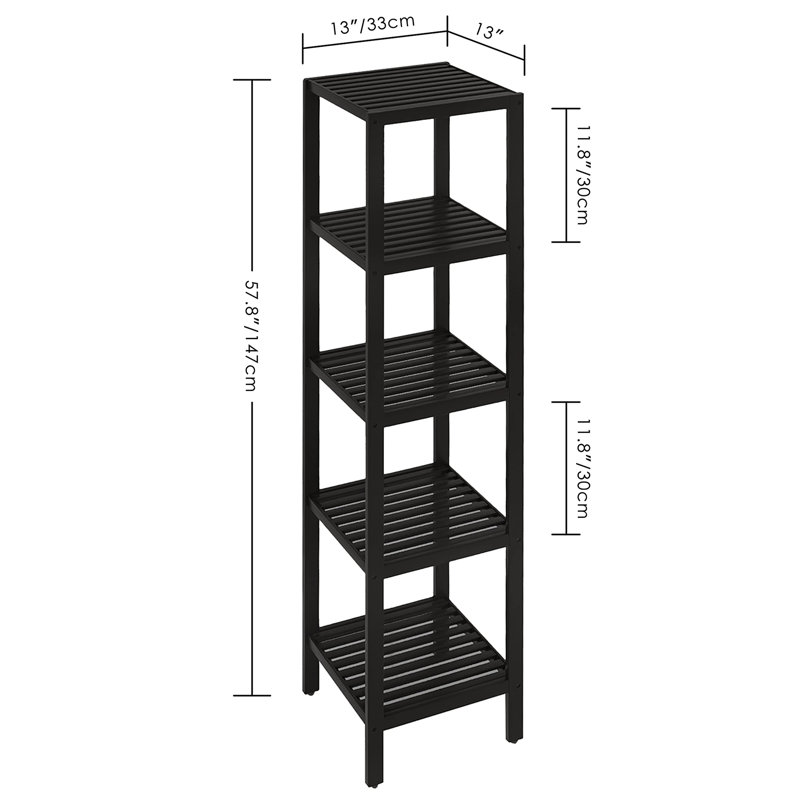 Addisynn Solid Wood Freestanding Bathroom Shelves, Black