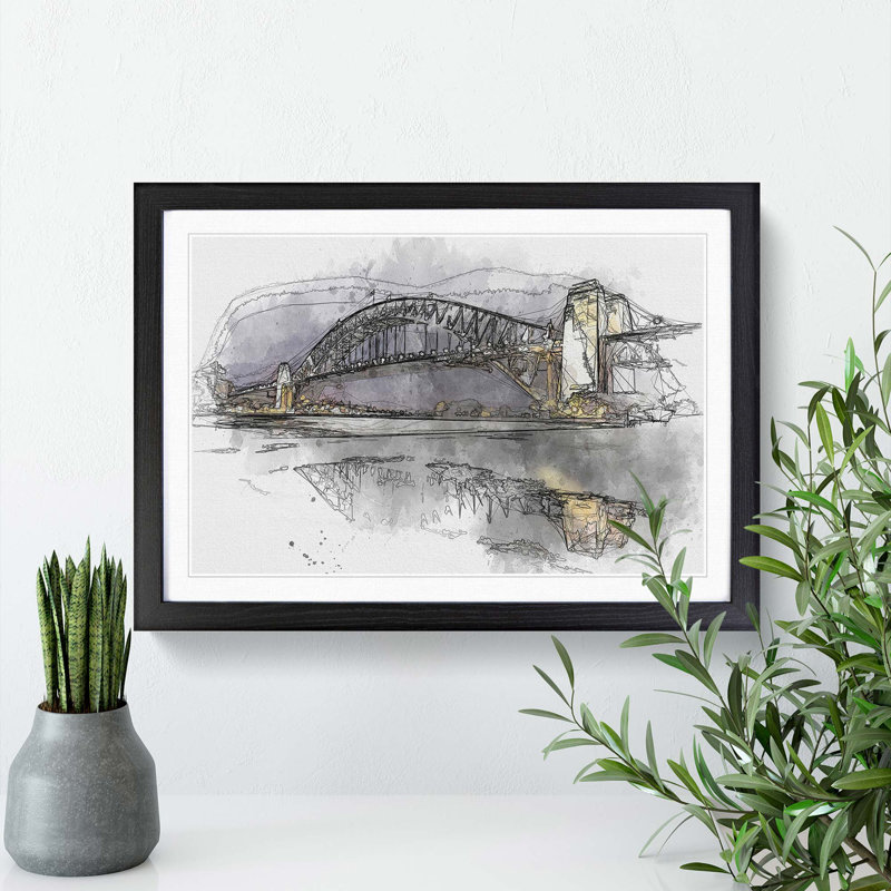 Sydney Harbour Bridge Australia in Abstract - Picture Frame Graphic Art Print, Black Framed, 62cm H x 87cm W x 2cm D