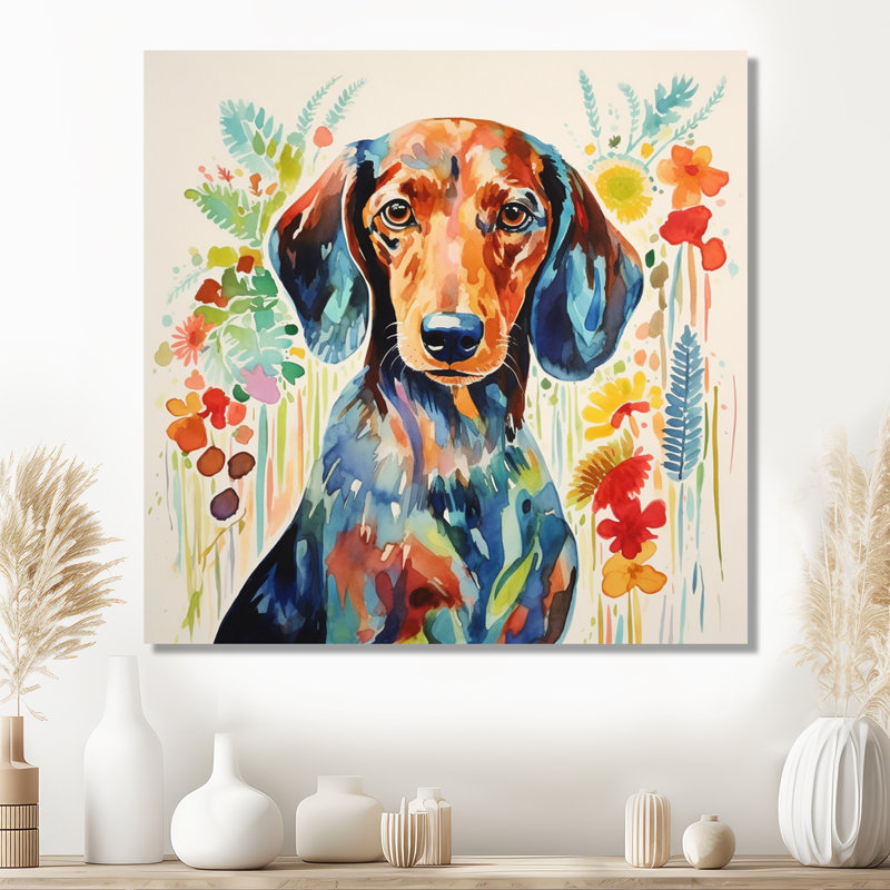 «Colorful Portrait of Endearing Dachshund - Dog Tachshund», art mural encadré, Toile tendue, H 16 po x l 16 po x P 1 po