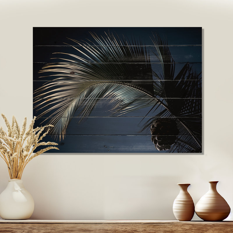 «Palm Leaf Jungle Calm - Palmiers et palmiers», art sur bois de pin naturel, H 30 po x l 40 po