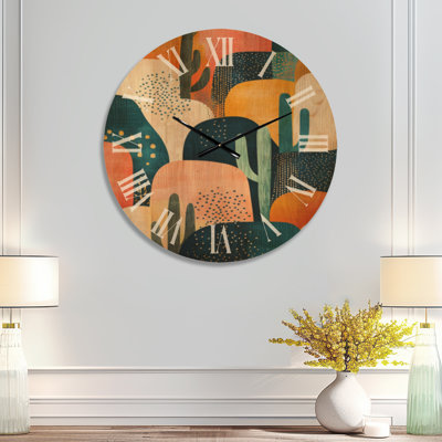 Horloge murale bohème cactus du désert - Bleu sud-ouest américain, imprimée sur bois