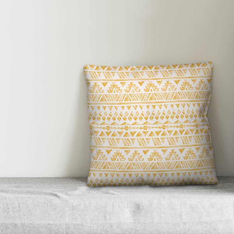 Throw Pillow, 16" x 16", Yellow Geometric 4