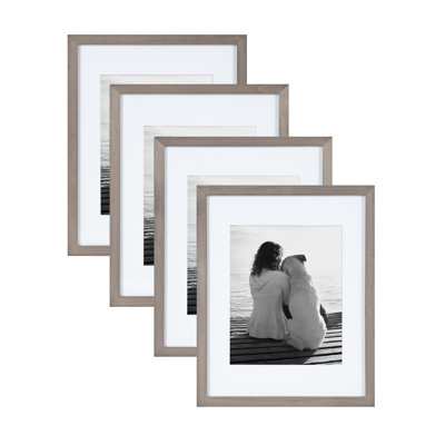 Ambrine Gray Wood Picture Frame - Set of 4 with Mat