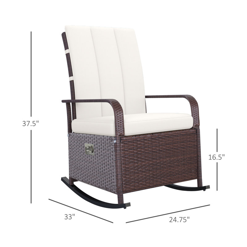 Fauteuil inclinable d'extérieur en rotin avec dossier réglable, brun et blanc