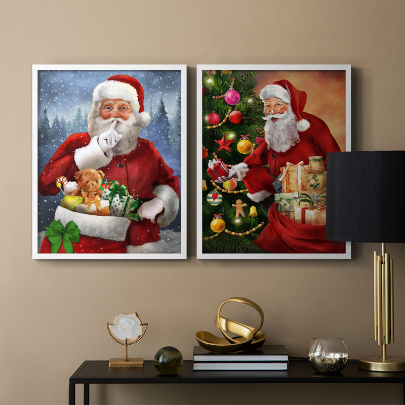 «Quiet Santa», reproduction encadrée de qualité supérieure - prête à être accrochée - aucun clou requis - aucun clou requis