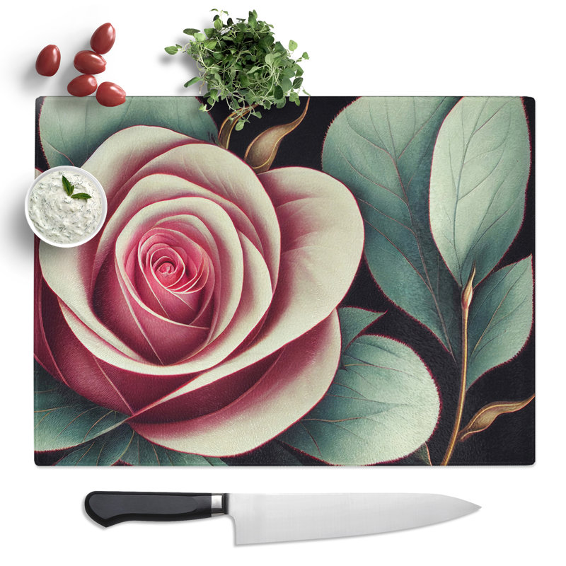 Splendid Rose Flower  Glass Chopping Board