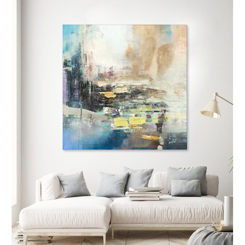 Awaken I Large Abstract Canvas Art Print in Blue and Beige