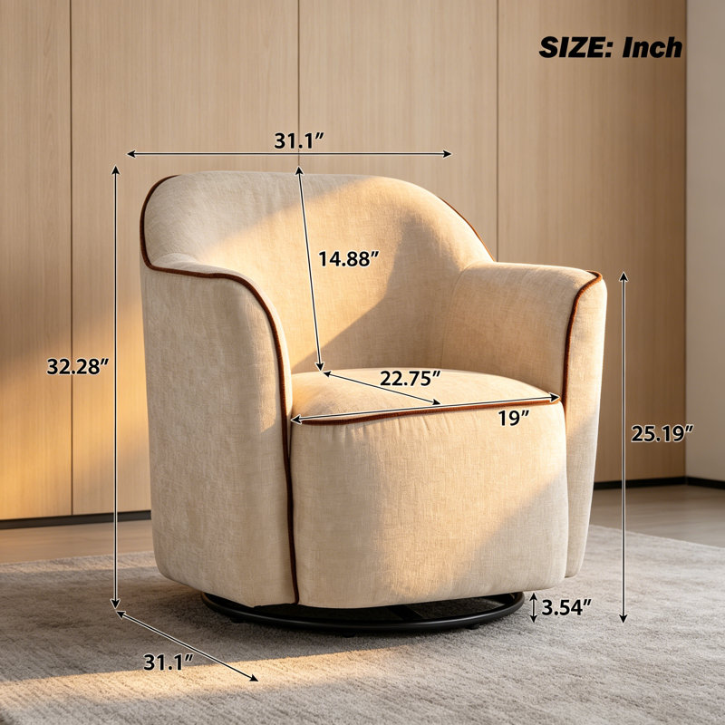 Fauteuil demi-tonneau en chenille, Beige Chenille