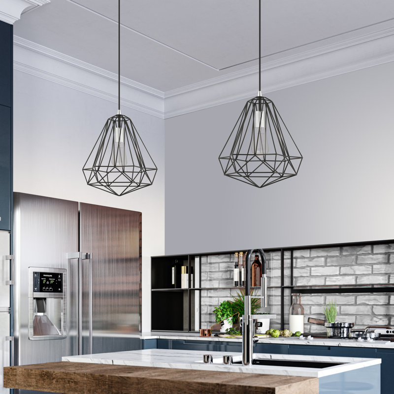 Luminaire suspendu géométrique à 1 lumière Lindgren, Noir brillant