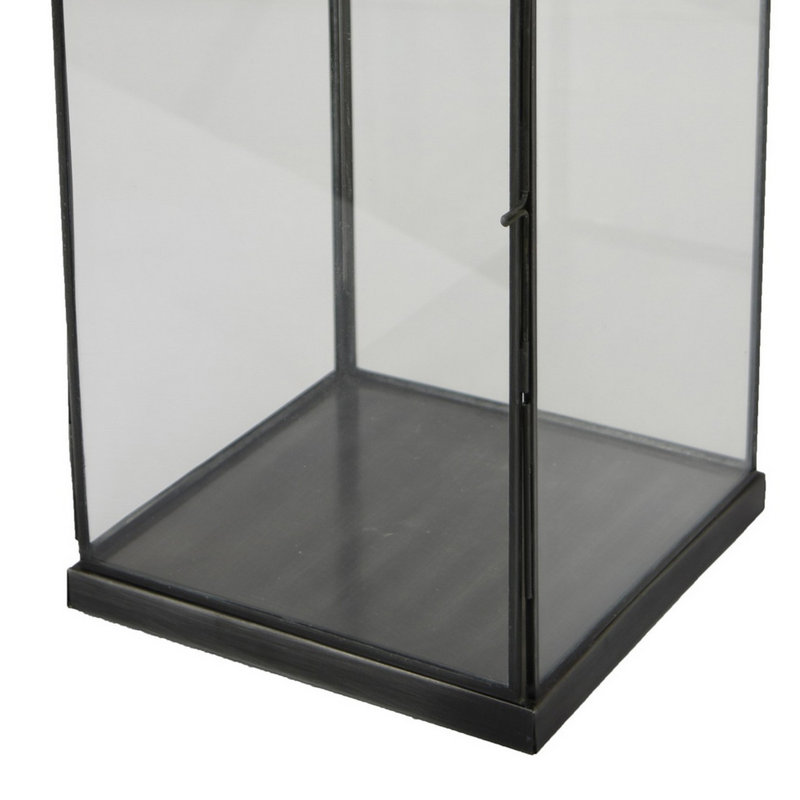 Lanterne Laila, métal noir, panneaux de verre, base carrée, H 20 po x l 8 po x P 8 po