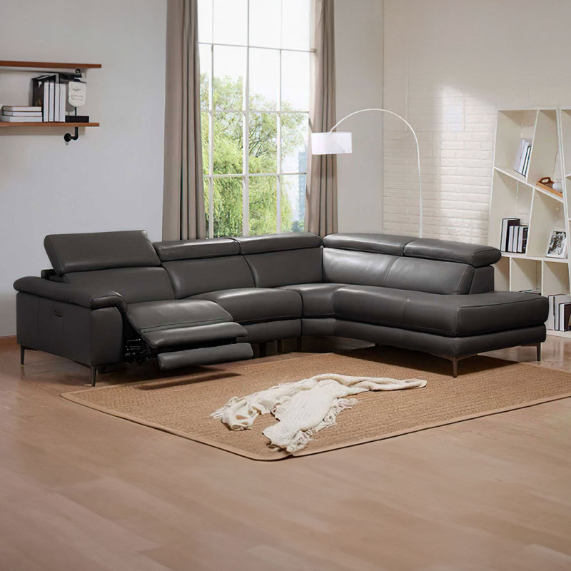 Canapé modulaire en cuir 3 pièces Jamear, Accoudoir à droite (vu de face)