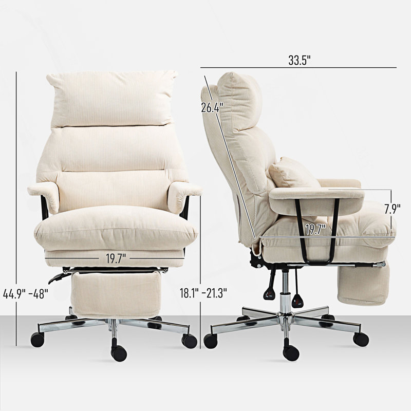 Chaise de bureau rembourrée avec support lombaire, Blanc, crème