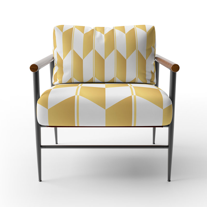 Dola - Fauteuil d'appoint rembourré Mid-Century à motif géométrique doré et blanc I