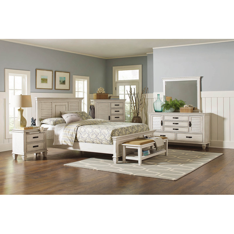 Ensemble de chambre à coucher standard 5 pièces Zhenyu, Blanc antique, Grand