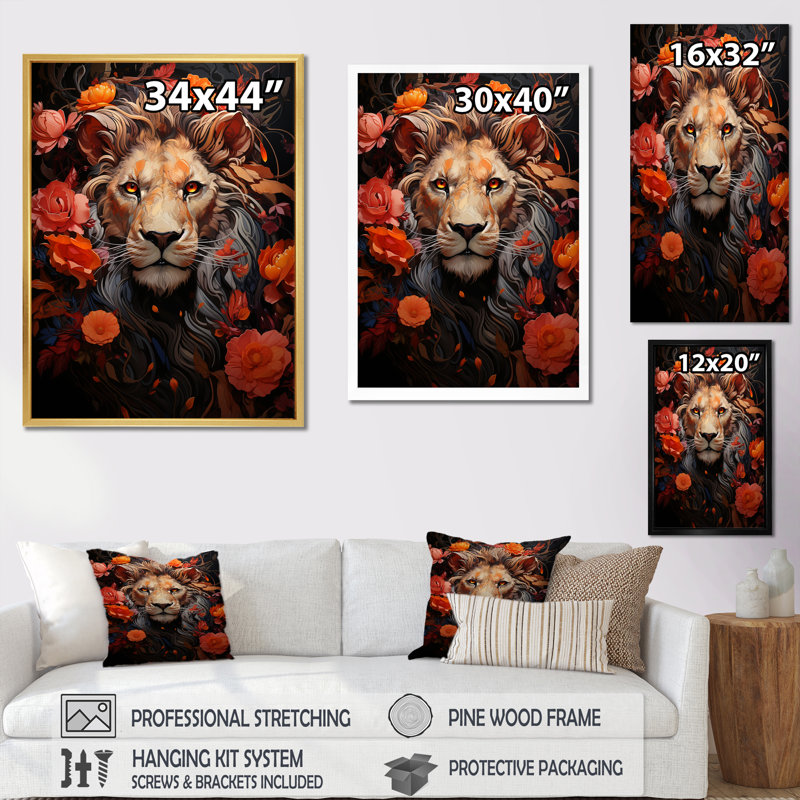 «Fierce Guardian Lioning I» sur toile, Cadre flottant noir, H 40 po x l 30 po x P 1,5 po