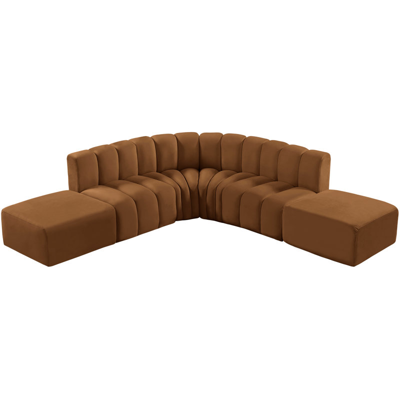Issic Upholstered Curved Sectional with Ottoman Reversible, Saddle Velvet