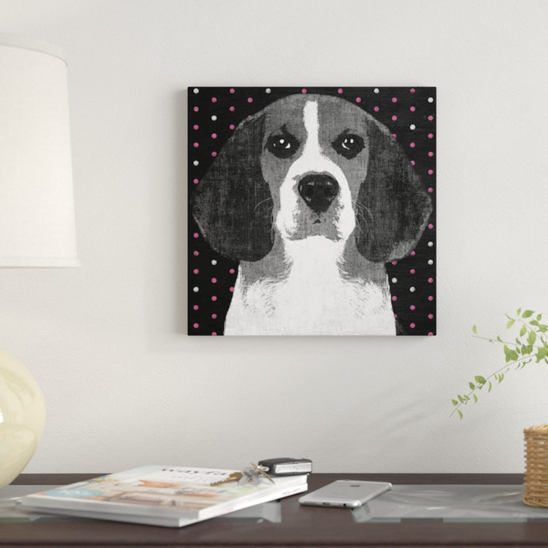 «Beagle», reproduction sur toile, H 18 po x l 18 po x P 1,5 po, Pas de tapis, Papier beaux-arts encadré noir